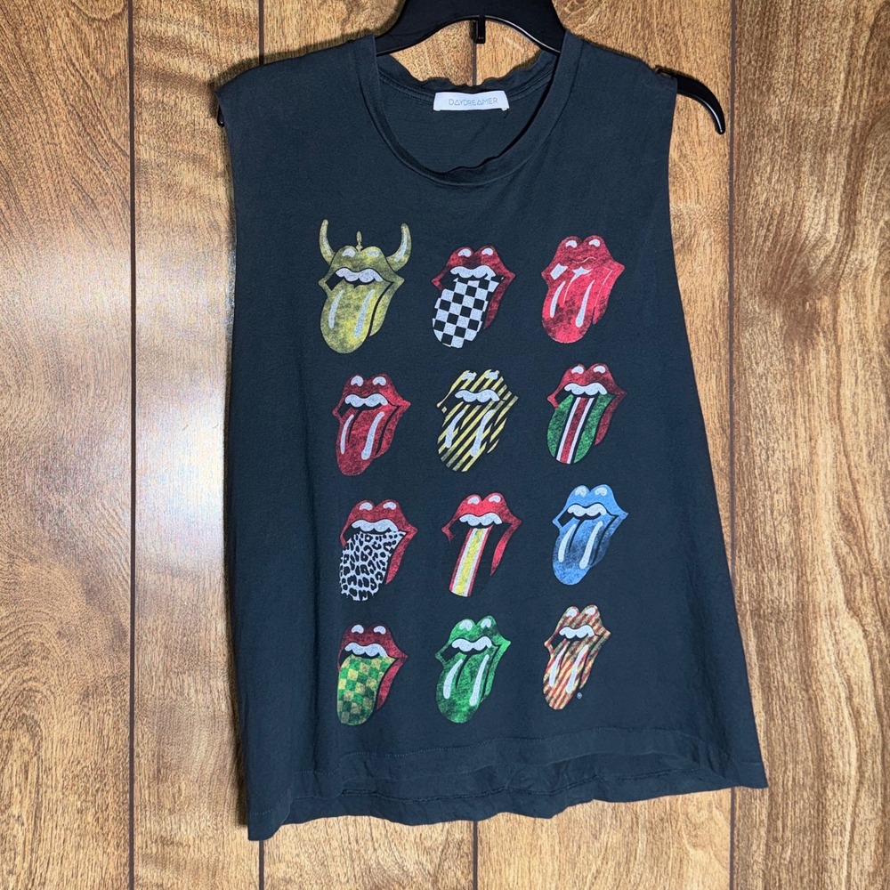 Daydreamer Rolling Stones Graphic Tee Custom Cut Sleeveless Cotton USA Medium